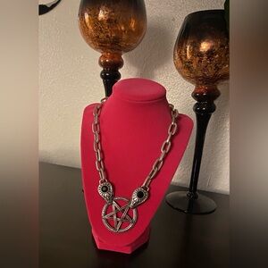 Killstar Iris Pentagram Chain Necklace Goth Coven Silver Tone